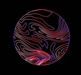 Poster - Neon holographic circle with warped and glitched texture of lines.