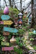 © aicandy - A Whimsical Journey Through Spring: Colorful Directional Signs Leading the Way to Hidden Easter Egg Treasures in a Blossoming Garden