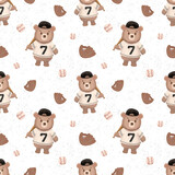 Fototapeta Dziecięca - baseball Seamless pattern Sport game boy bear baseball player textile design baseball glove pattern  digital paper softball baseball bat print cute pattern with bears