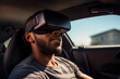 © ink drop - Portrait of a person wearing virtual reality goggles whilst driving a car