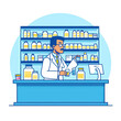 Pharmacist Dispensing Medication - Pharmacy. Vector Icon Illustration. Job Icon Concept Isolated Premium Vector. 