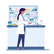 Pharmacist Dispensing Medication - Pharmacy. Vector Icon Illustration. Job Icon Concept Isolated Premium Vector. 