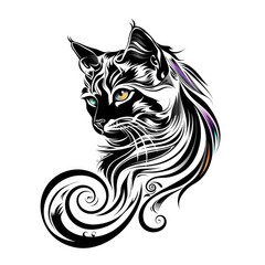 Wall Mural - A black and white drawing of a cat