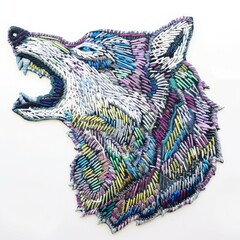 Wall Mural - A close up of a piece of art on a wall, embroidery on white background
