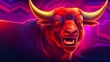 Colourful Red Bull Neon Art Style Background Halving Bitcoin and Animal Concept Banner Copy Space