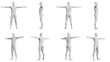 Athletic Young Man Standing T-Pose, multiple views (side, front, back), 360 degrees rotation.