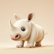 A miniature model of a cute rhonoceros or rhino isolated on a pastel cream background. Square format.