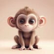 A miniature model of a cute monkey isolated on a pastel cream background. Square format.
