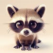 A miniature model of a cute raccoon isolated on a pastel cream background. Square format