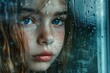 © Jam - portrait of a girl through a window splashed with rain, loneliness, isolation