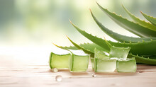 Green Aloe Vera Leaf With Dew Drops Background