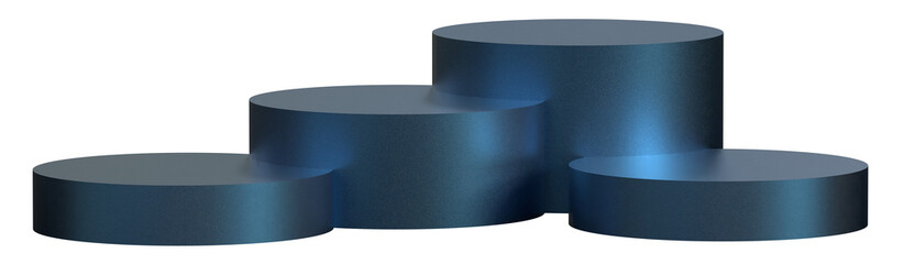 Wall Mural - Four metallic blue podiums for product presentation isolated on transparent background