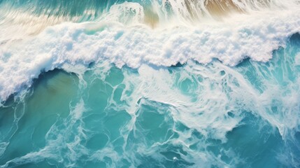 Wall Mural - aerial panoramic ocean waves hitting beach