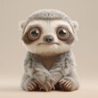 A miniature model of a cute sloth isolated on a pastel cream background. Square format.