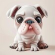 A miniature model of a cute bulldog isolated on a pastel cream background. Square format.