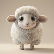 A miniature model of a cute sheep isolated on a pastel cream background. Square format.