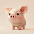 A miniature model of a cute pig isolated on a pastel cream background. Square format.