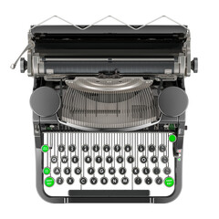 Poster - Mechanical Typewriter, top view. Old-Fashioned Traditional Portable Manual Typewriter, 3D rendering isolated on transparent background