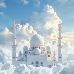 Magnificent mosque above the cloud sky. Generative Ai

