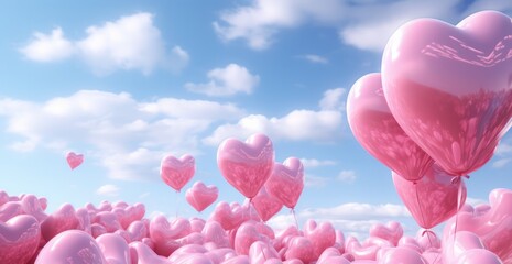 Wall Mural - thousands of heartshaped balloons go up in the clouds