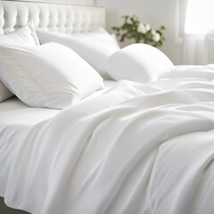 Wall Mural - Close-up of a neat and tidy bed with white sheets and pillows
