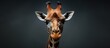 A detailed close-up of a giraffes head is shown against a stark black background. The giraffe exudes a sense of confidence and elegance, with its distinctive long neck and patterned fur visible.