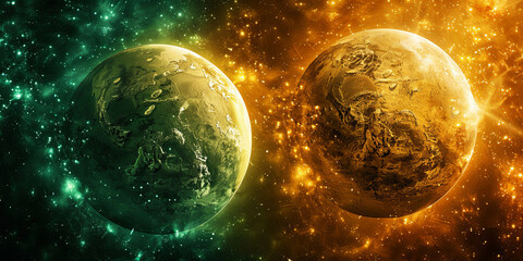 The foggy clouds of cosmic glowing gas create the impression of formidable and colorful scenes of