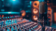 This captivating image portrays a professional recording studio or podcast setup