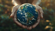 Close up of hands holding earth symbolizing unity and commitment in environmental activism and conservation efforts