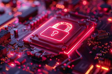 Poster - Cyber Lock Icon on CPU for Secure Data