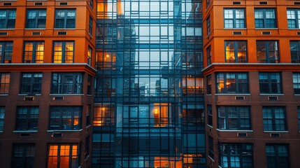 Poster - Skyscraper windows shine, contrasting with textured historical facades in cityscape