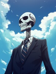 Wall Mural - a cartoon of a skeleton in a suit and tie