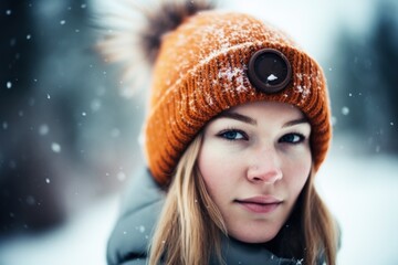 Sticker - a woman wearing a beanie and a hat