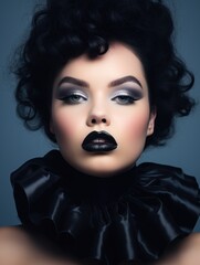 Canvas Print - a woman with black lips and black lipstick