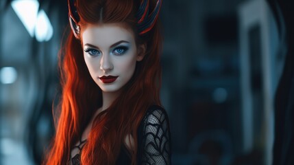 Poster - a woman with red hair and horns