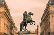 Ancienne statue du roi Louis XIV à Paris avec effet d'ambiance coucher de soleil