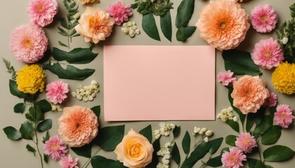 Canvas Print -  Elegant floral arrangement with a blank pink card