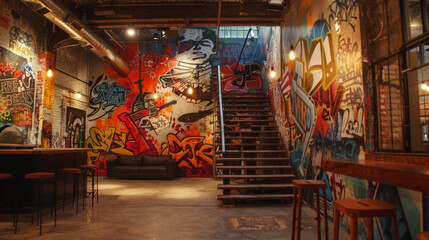 intricate street art murals adorn the walls of popular music venues providing a vibrant and everchan