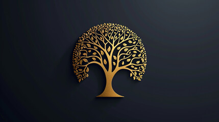 golden color tree logo on dark background, tree, clean environment concept, grow more trees