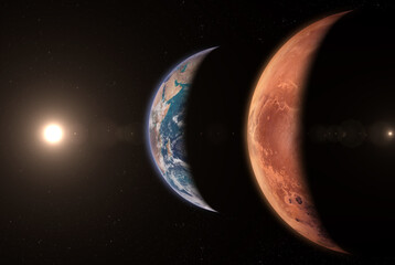 Wall Mural - mars and earth. beautiful planets earth and mars view from space. terrestrial planets. planetary ali
