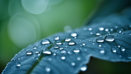 Wall Mural -  Raindrops on a leaf, a close-up view of nature's beauty