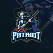 Patriot mascot logo design vector with modern illustration concept style for badge, emblem and t shirt printing. Patriot illustration with guns in hand.