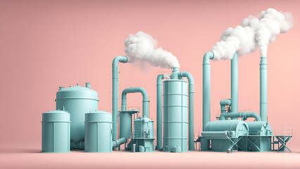 3D Environmental Impact. Showing Smoke Coming Out of Factory Pipes for Earth Day