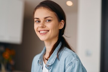 Poster - Happy Caucasian Lady, Confident and Attractive, Standing at Home Office, Smiling for the Camera.