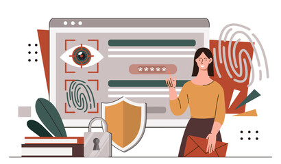Poster - id and biometric concept. woman with personal information. authorization on website. fingerprint and