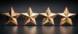 Five gold stars are perfectly aligned in a row, showcasing the highest rating achievable. This image symbolizes top customer satisfaction and excellence in business reputation and product quality.