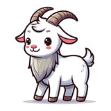 Fototapeta Miasto - Cute goat full body cartoon mascot character vector illustration, funny adorable farm pet animal goat design template isolated on white background