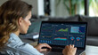 Financial Data Analyst Female Using KPI Dashboard On Laptop, Data Analyst Using Data Analytics KPI Dashboard
