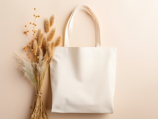 Wall Mural - Tote bag mockup dried flower background