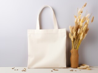 Wall Mural - Tote bag mockup dried flower background